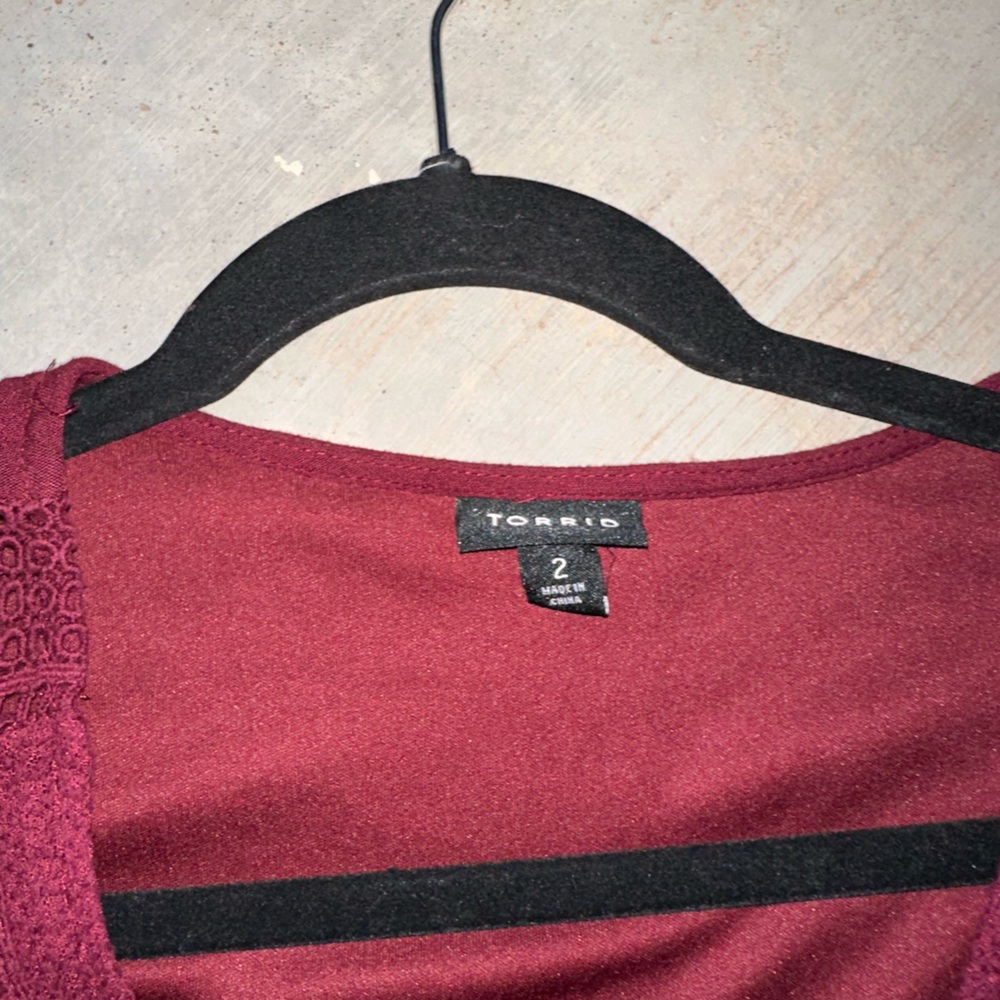 Torrid Zinfandel Long Sleeve Mini Gauze Lace Up Skater Dress - Picture 5 of 6